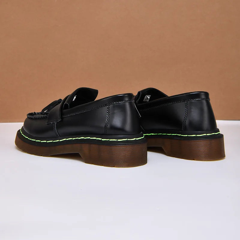 Yellow Stitch Black Loafers
