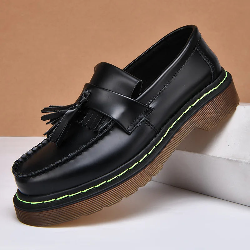 Yellow Stitch Black Loafers