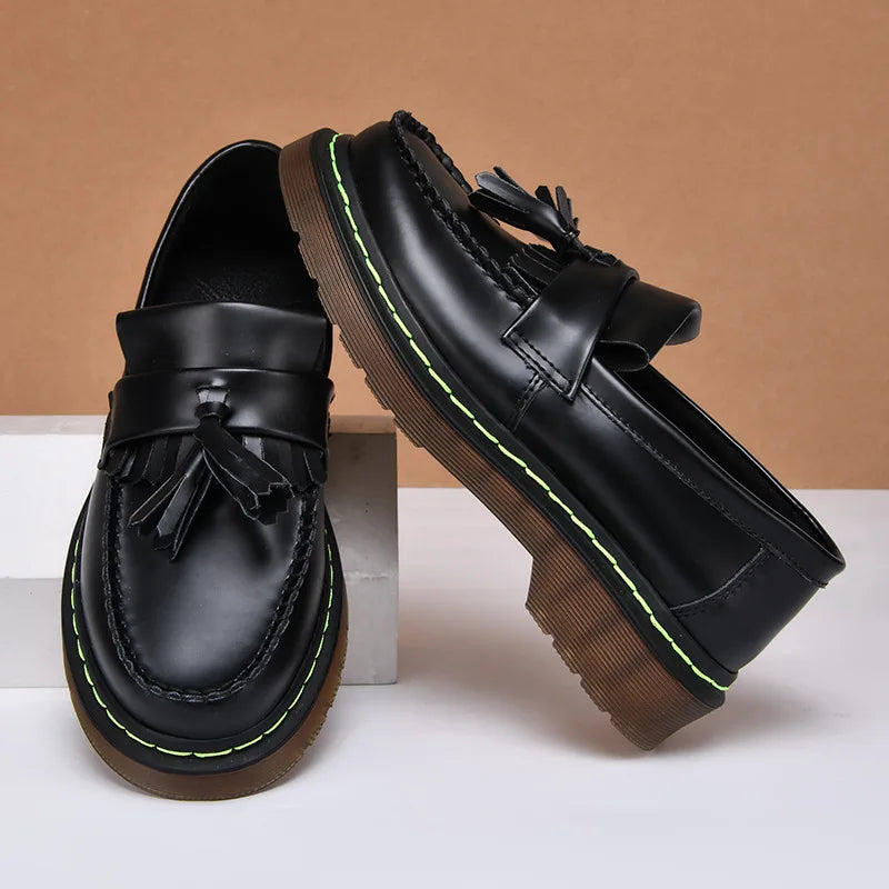 Yellow Stitch Black Loafers