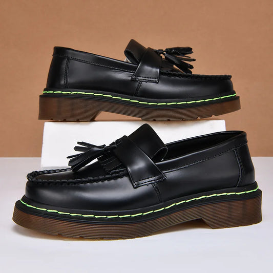 Yellow Stitch Black Loafers